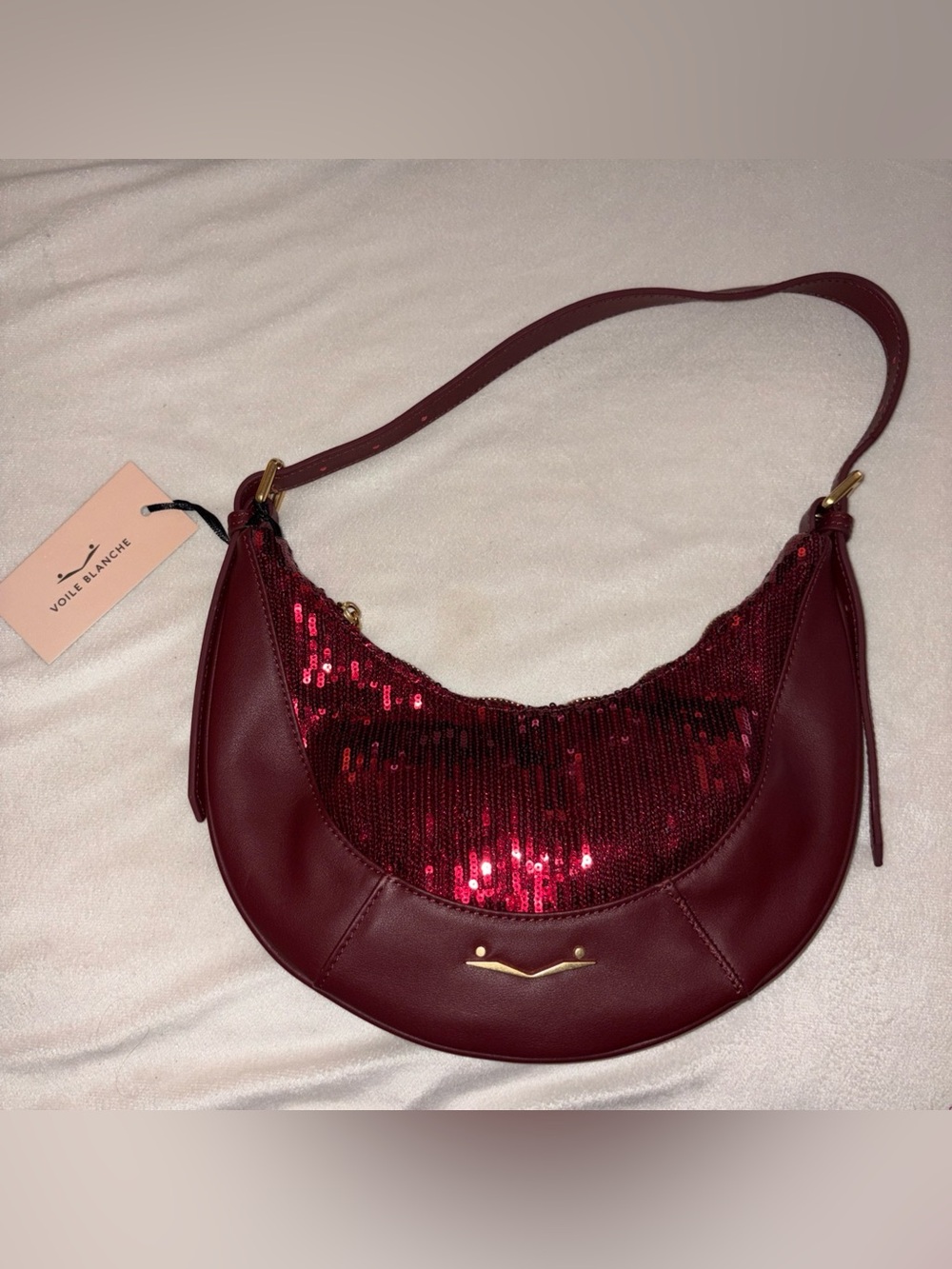 NWT VOILE BLANCHE CLUB Bordeaux Sequins Shoulder Bag - Picture 3 of 8